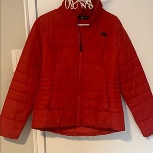Red north face down coat